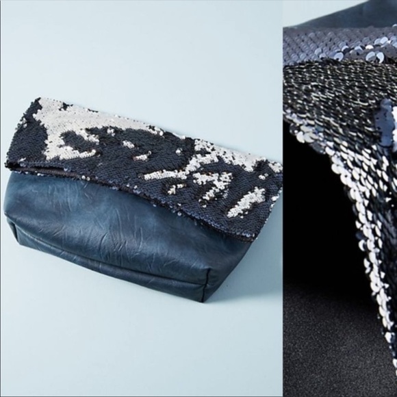 NWT Anthropologie sequin folder clutch purse in navy - Picture 4 of 8